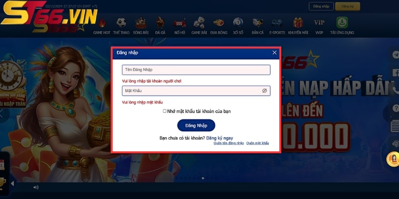 đăng nhập st66 Điền thông tin và nhấn đăng nhập để hoàn thành